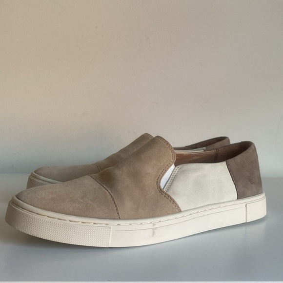 FRYE Suede Classic Sneaker Size 7 Beige Brown Color Block Minimalist Fall OOTD - Picture 9 of 16